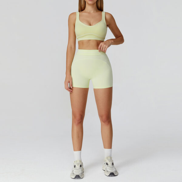 Contrast Color Brushed Yoga Suit Double-shoulder Strap High-grade Sports Workout Clothes - Image 5