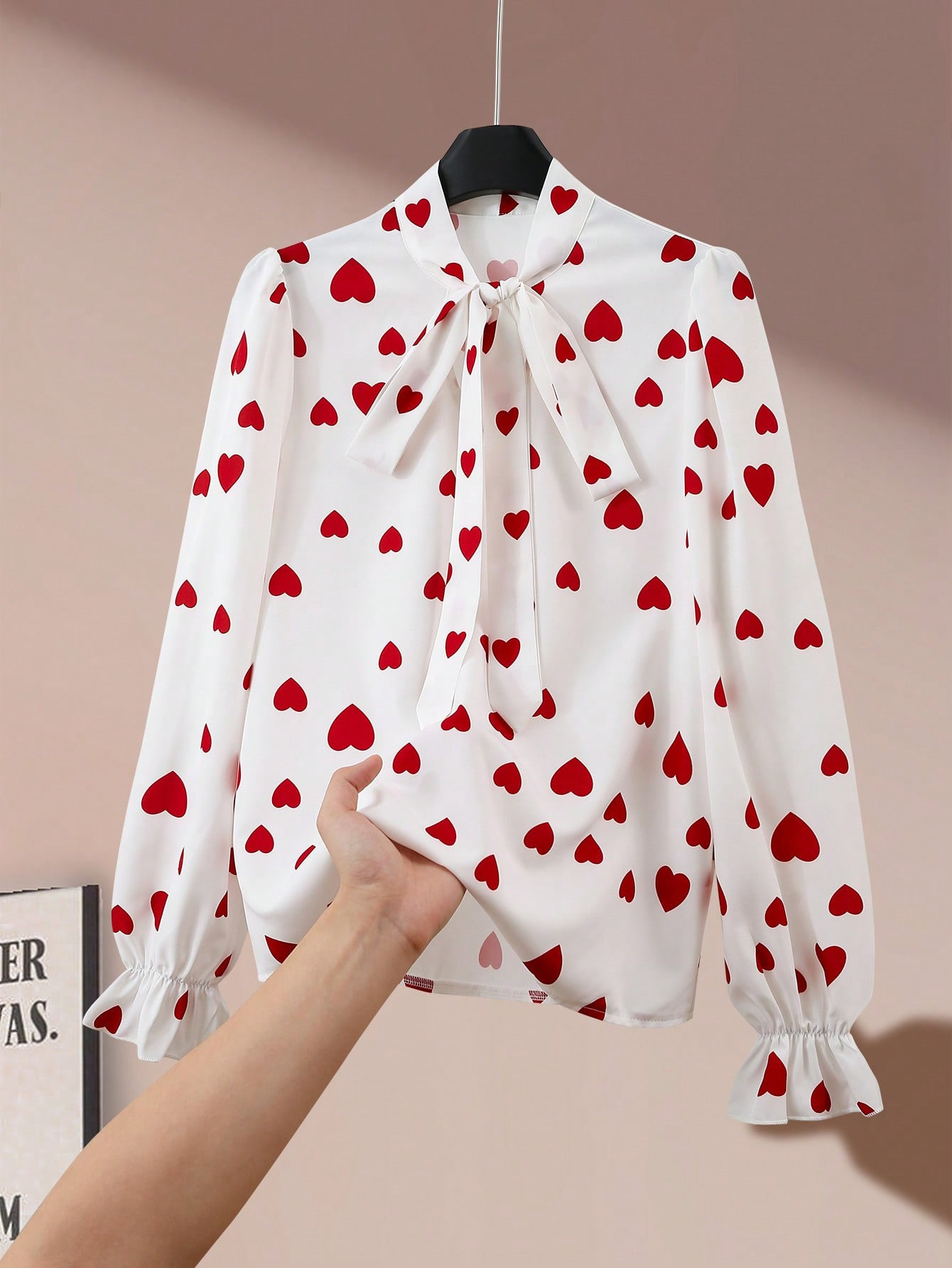 Printed Collared Ruffle-Trimmed Long-Sleeve Womens Shirt - Image 16