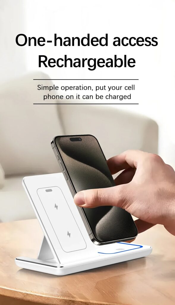 15W 3 In 1 LED Fast Wireless Charger Stand Foldable Charging Station For Smart Phone 15 14 13 12 11 IWatch 9 8 7 6 5 Airpods Pro