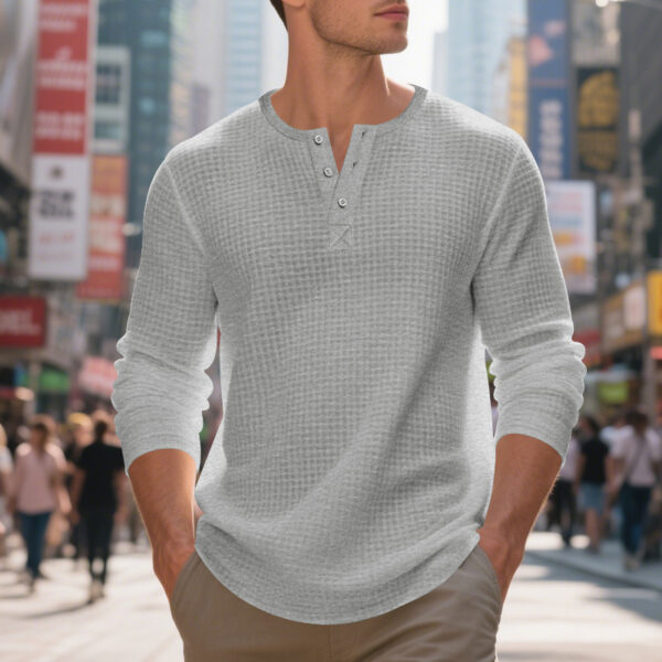 Men's Jacquard Small Plaid Button-Down Henry Long Sleeve - Image 32