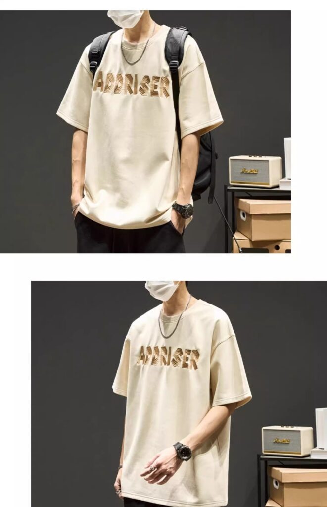 High-Street Embroidered Letter Crewneck Suede-Fleece Short Sleeve