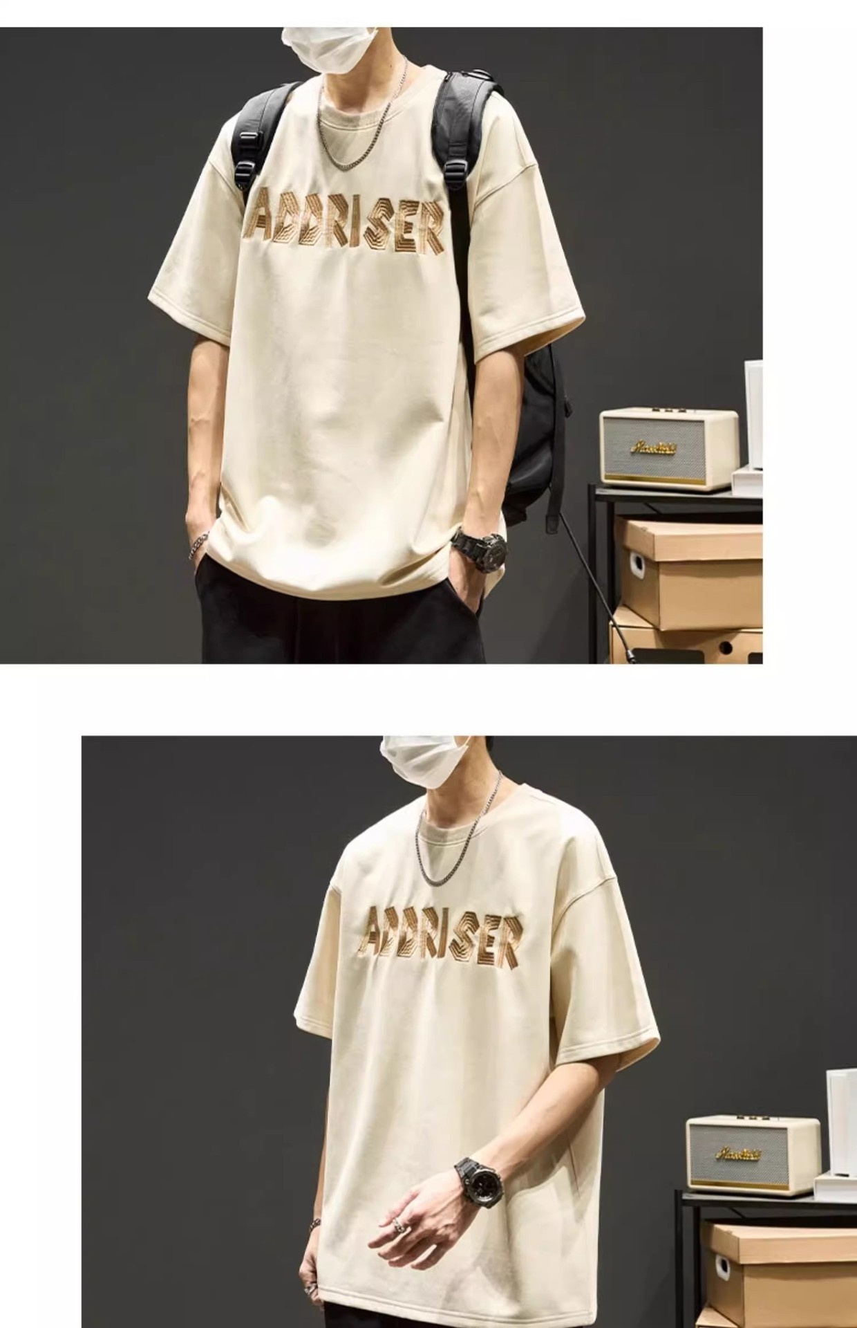High-Street Embroidered Letter Crewneck Suede-Fleece Short Sleeve - Image 8