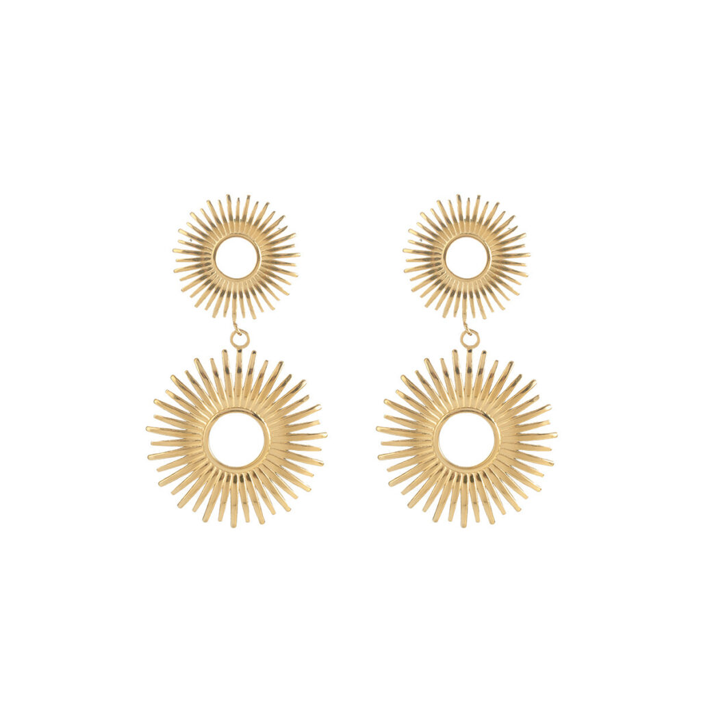 1 Pair 18K Gold Plated Hollow Flower Earrings For Women, European & American Style, Geometric Hollow Design, All-Match Temperament Jewelry