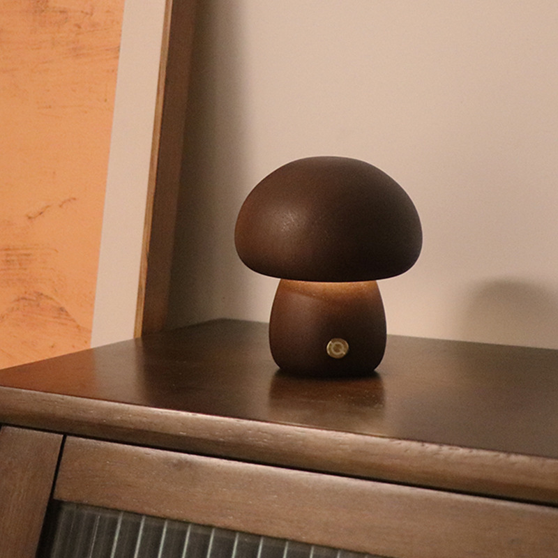 INS Wooden Cute Mushroom LED Night Light With Touch Switch  Bedside Table Lamp For Bedroom Childrens Room Sleeping Night Lamps Home Decor - Image 31