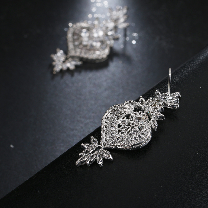 Ose Gold Luxury Big Long Flower Pendant Drop Earrings With Shining CZ Brincos Bridal Women Wedding Jewelry - Image 5