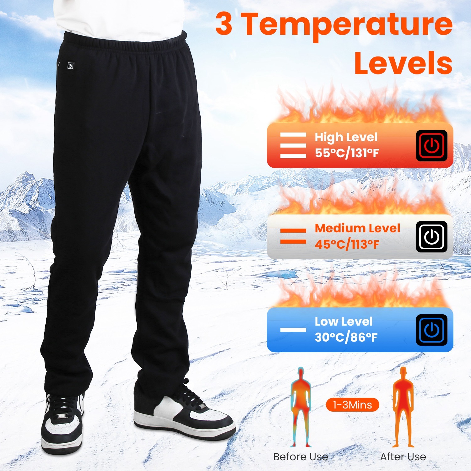1Pc  Winter Heated Pants For Men Women With 12 Heating Zones 5V USB Powered Heating Trouser With 3 Heating Levels Machine Washable For Outdoor Winter Activities Unisex - Image 19