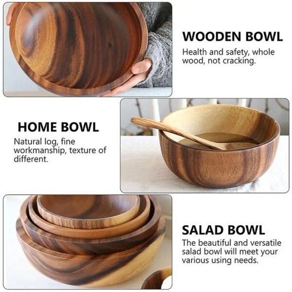Kitchen Natural Wooden Bowl Household Fruit Bowl Salad Bowl For Home Restaurant Food Container Wooden Utensils Note The Size Hot - Image 11