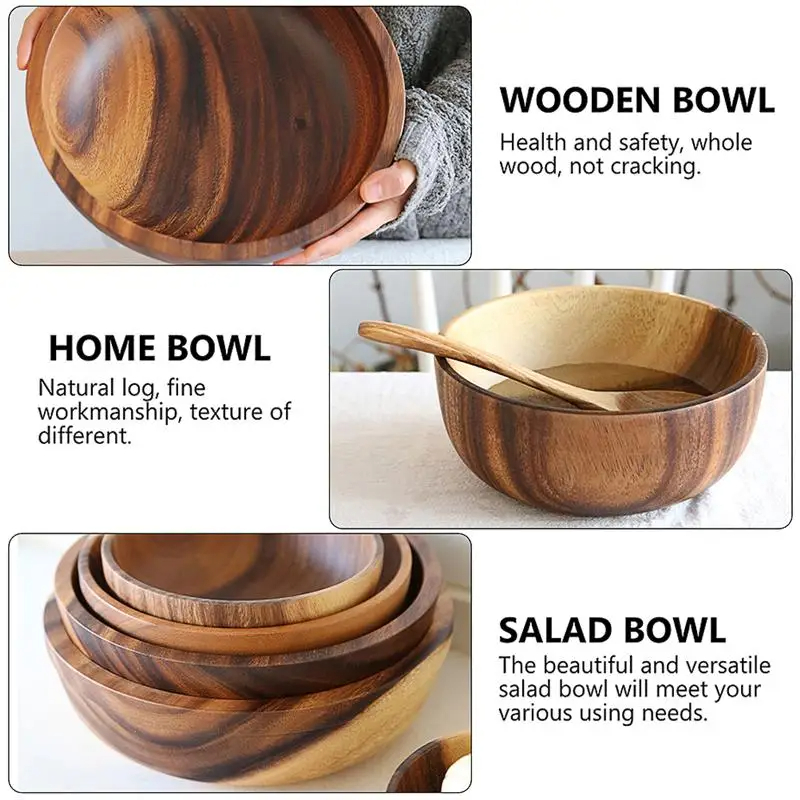 Kitchen Natural Wooden Bowl Household Fruit Bowl Salad Bowl For Home Restaurant Food Container Wooden Utensils Note The Size Hot - Image 11