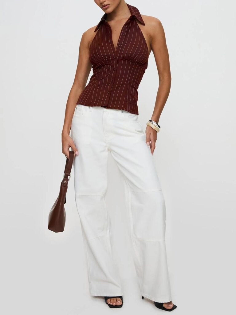 Striped Slim-fit Sleeveless Shirt With Distressed Details