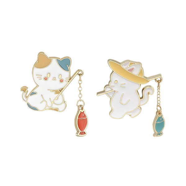 Cute Cat Fishing Creative Couple Brooch - Image 3