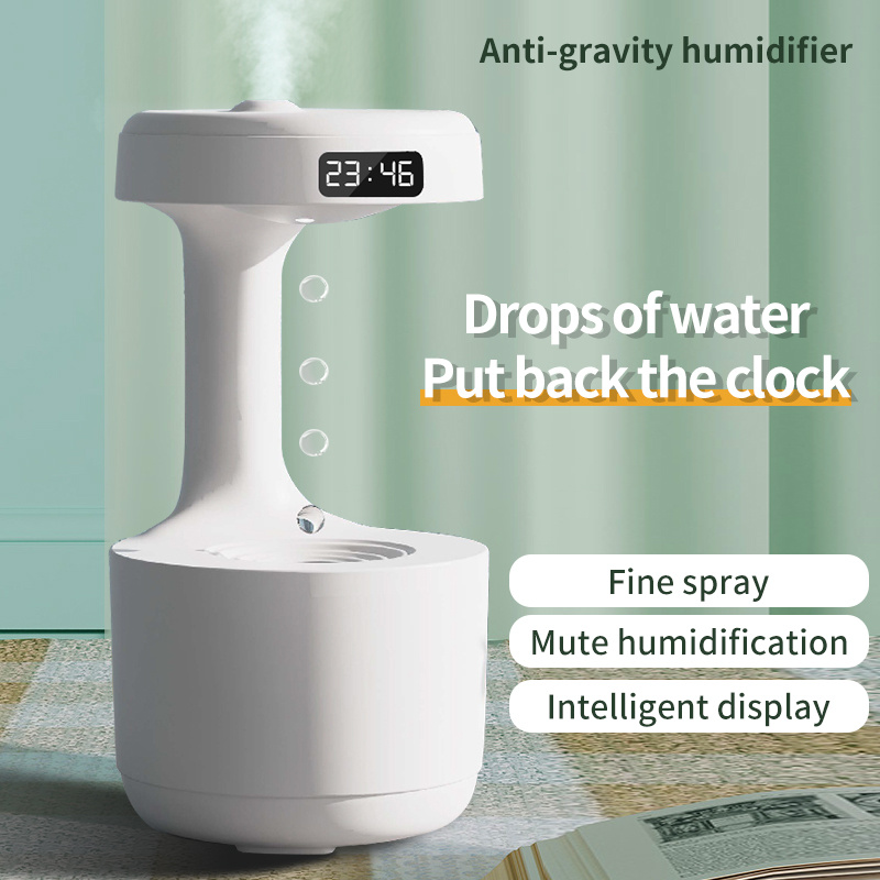 Bedroom Anti-Gravity Humidifier With Clock Water Drop Backflow Aroma Diffuser Large Capacity Office Bedroom Mute Heavy Fog Household Sprayer - Image 1