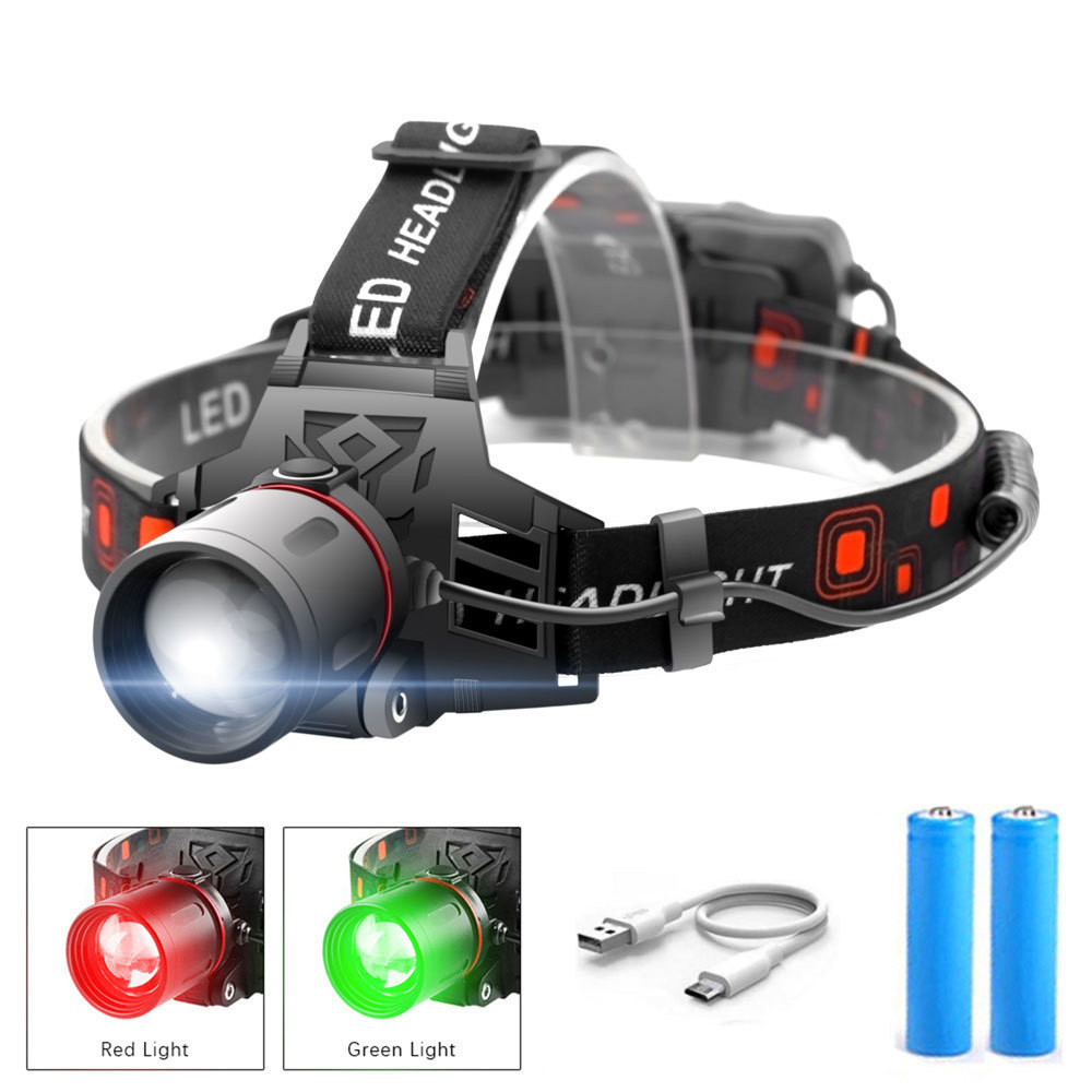 T6 white light green light red light zoom headlight - Image 1