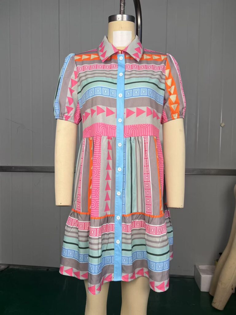 Women's Stand-Neckline Three-Quarter-Sleeve Dress