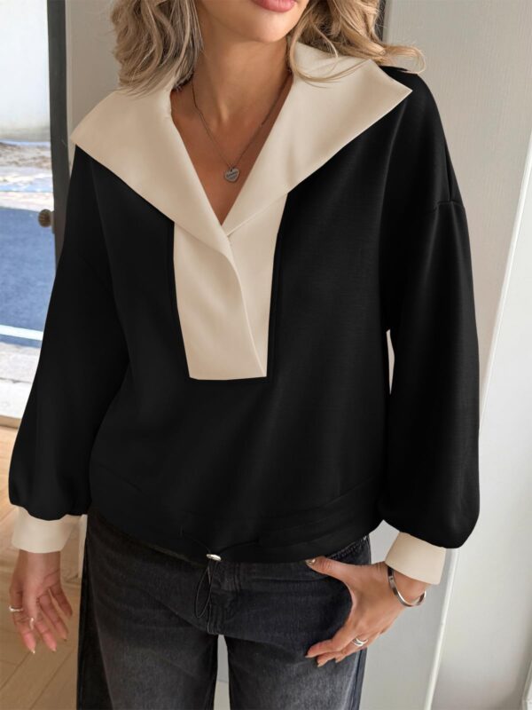 Fisoew Womens Cropped Oversized Sweatshirt Casual Lapel V Neck Long Sleeve Contrast Drawstring Loose Fit Fall Pullover Tops - Image 39