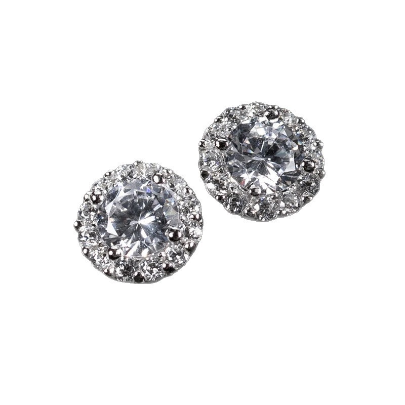 Round Moissanite Stud Earrings European And American Style Copper-plated - Image 3
