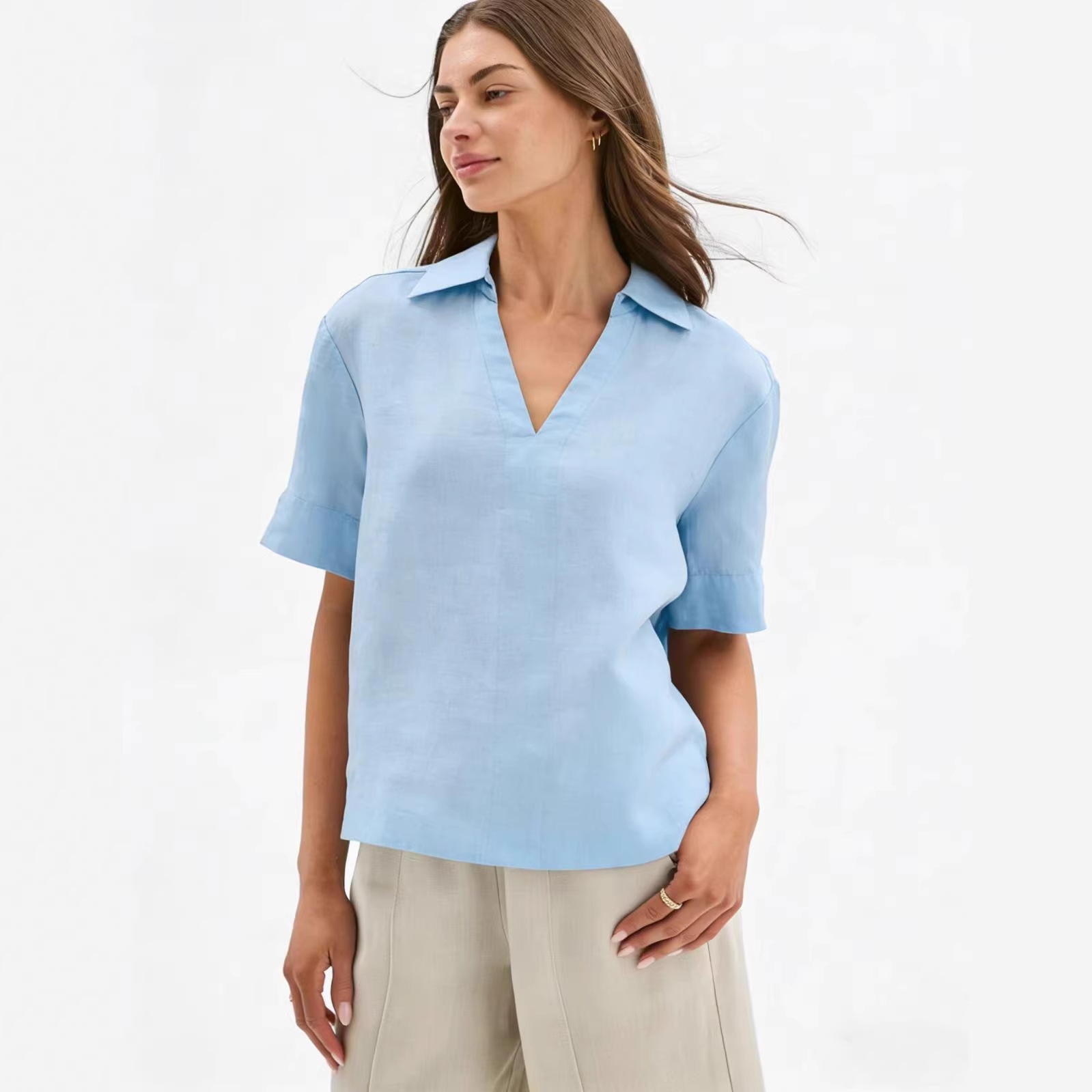 Summer Thin Figure-flattering Casual Faux Linen Top - Image 3