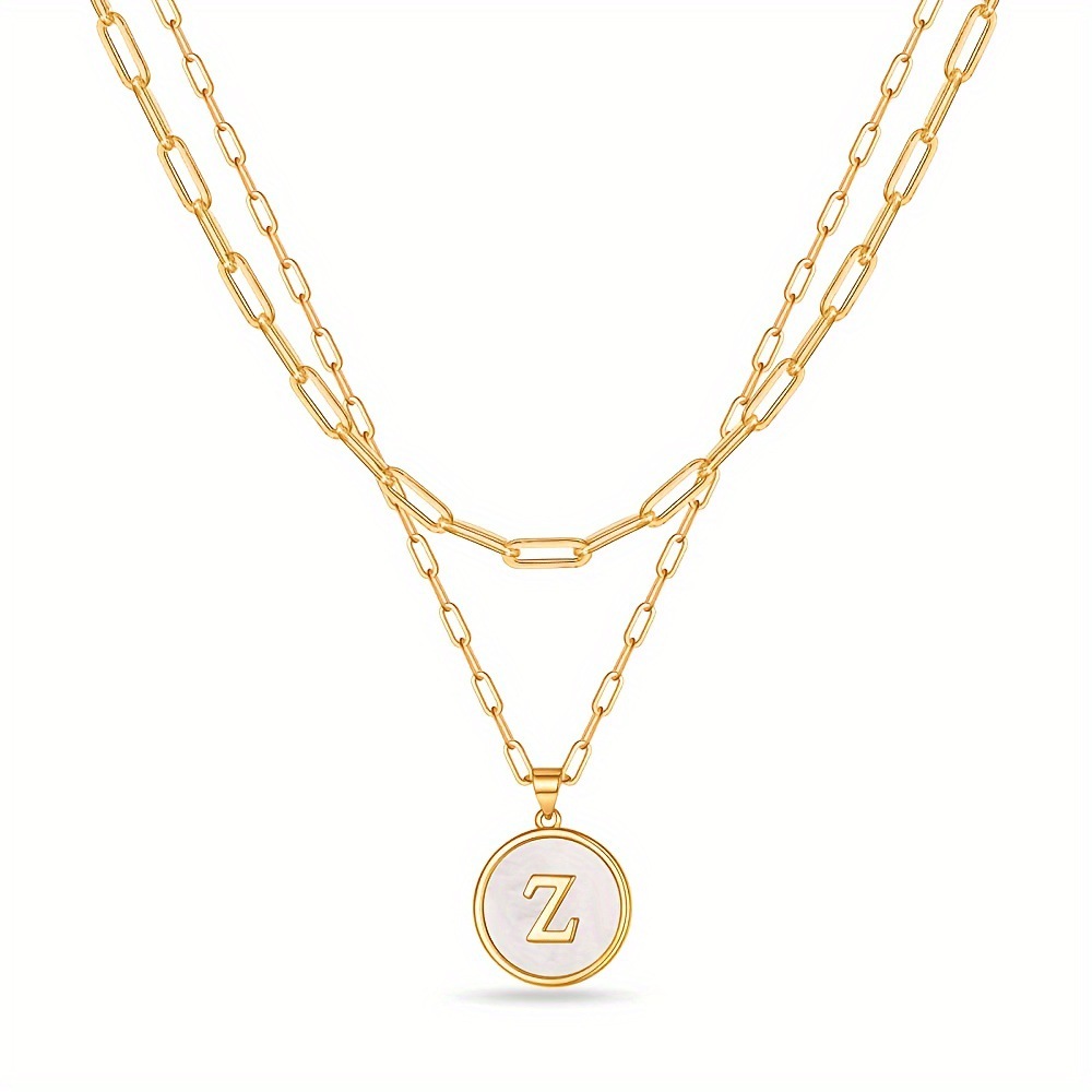Circular Minimalist 26-Letter Pendant Double-Layer Necklace - Image 37
