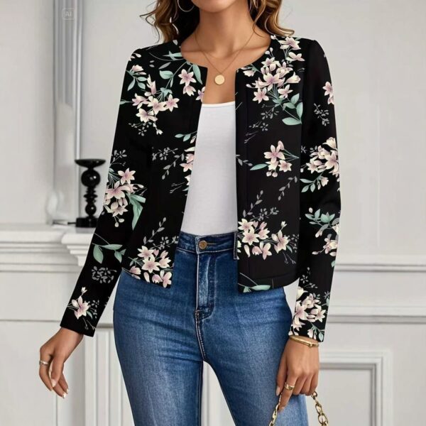 Women's Casual Crew-Neck Printed Short Long-Sleeve Jacket - Image 3