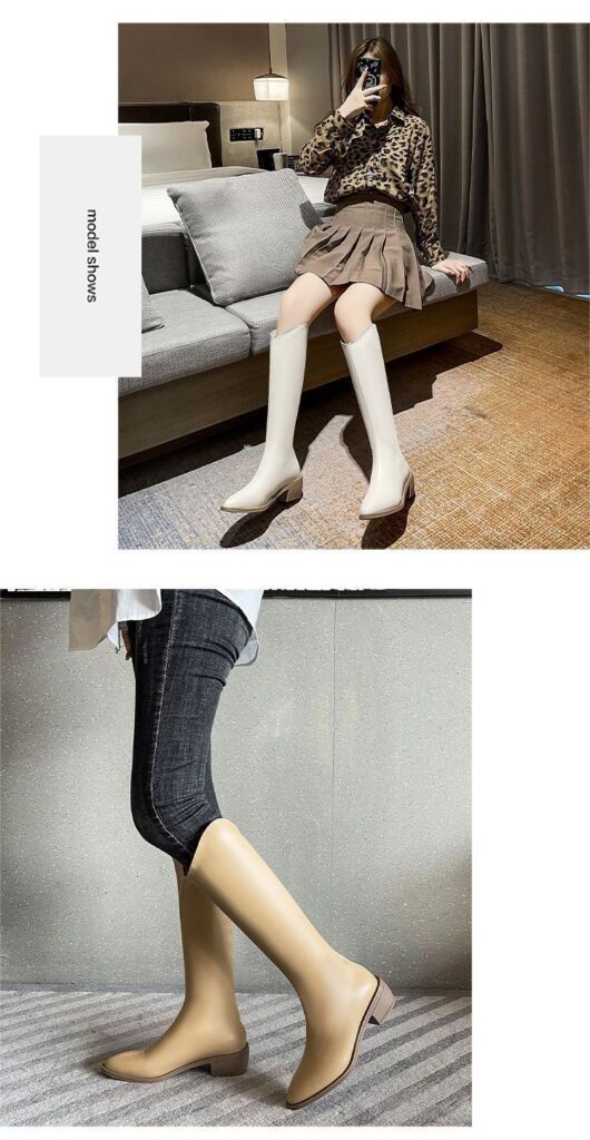 Fleece-lined Tall Chunky-heeled Pointed-toe Over-the-knee Riding Boots