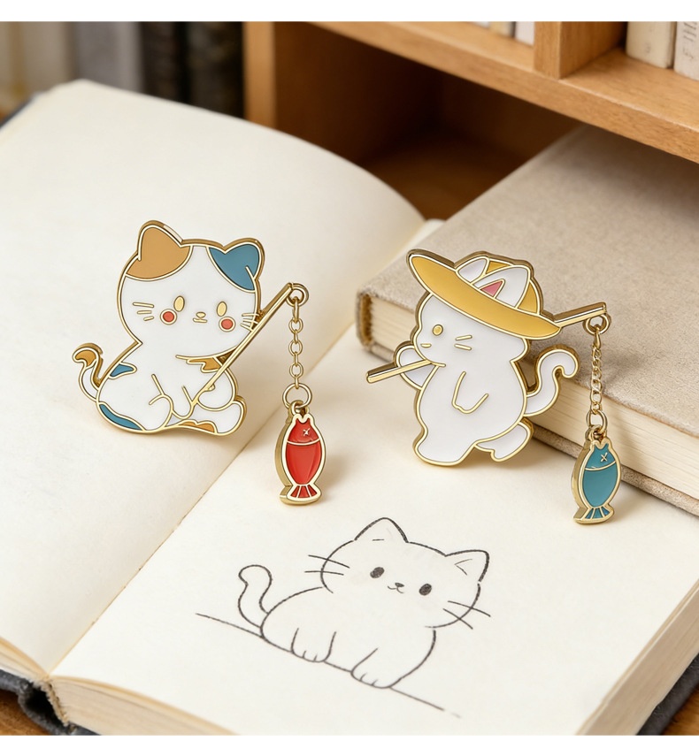 Cute Cat Fishing Creative Couple Brooch - Image 10
