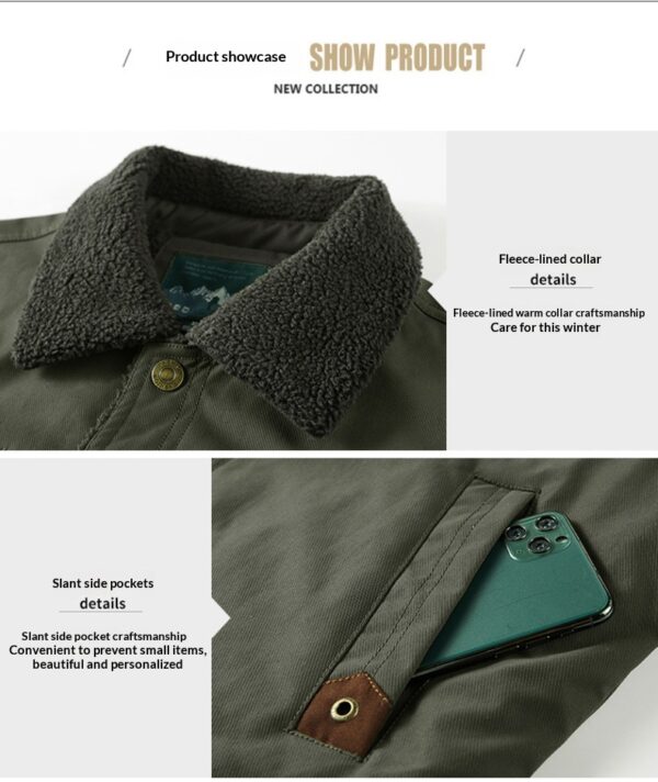 Washed Jacket For Men Fleece-lined And Thickened Lambswool Casual Style - Image 10