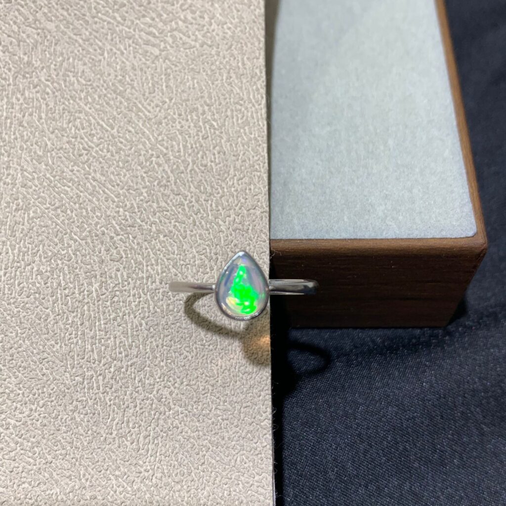Natural Opal Ring, S925 Silver Setting, Minimalist Water-drop Shape, Opal Ring