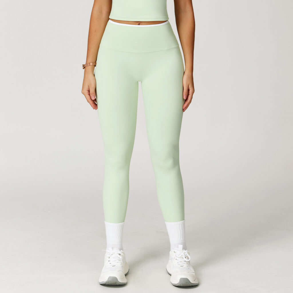 Nude-Feel Yoga Pants High-Waist Contrasting Color Quick-Dry Trousers