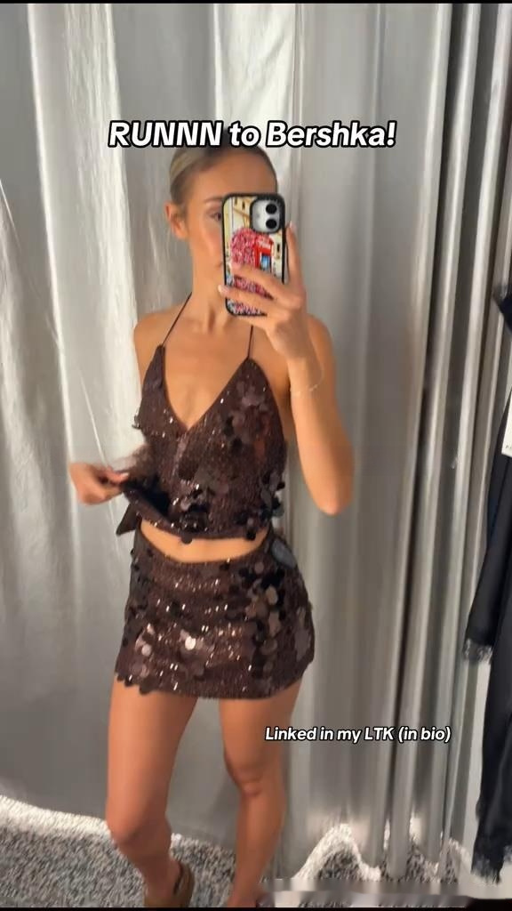 Sequin-strapped Deep V-neck Short Skirt Set For Women - Image 2