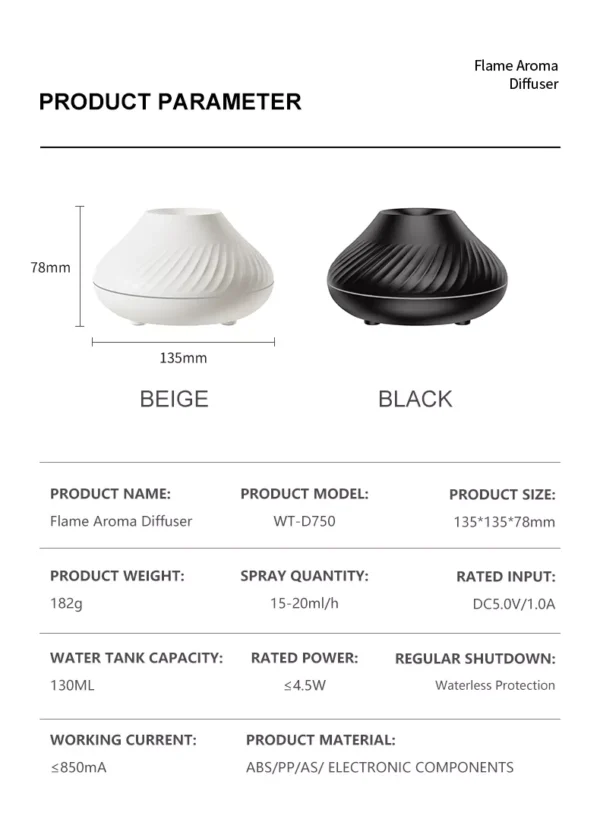 Drop Shipping RGB 130ML Flame Humidifier Diffuser Aroma Essential Oil Fire Flame Aroma Diffuser - Image 11