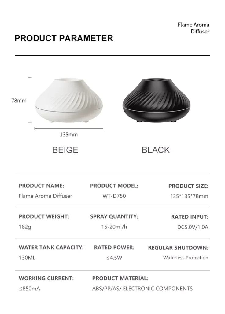 Drop Shipping RGB 130ML Flame Humidifier Diffuser Aroma Essential Oil Fire Flame Aroma Diffuser