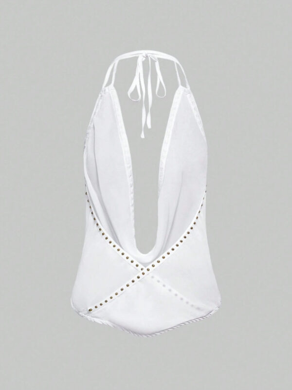 Solid-color Top With Studs Sexy Womens Clothing - Image 9
