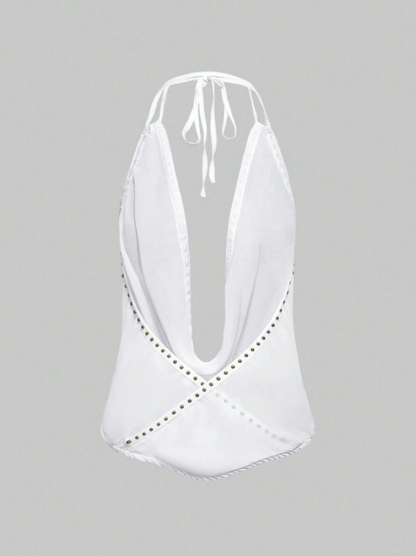 Solid-color Top With Studs Sexy Womens Clothing - Image 9