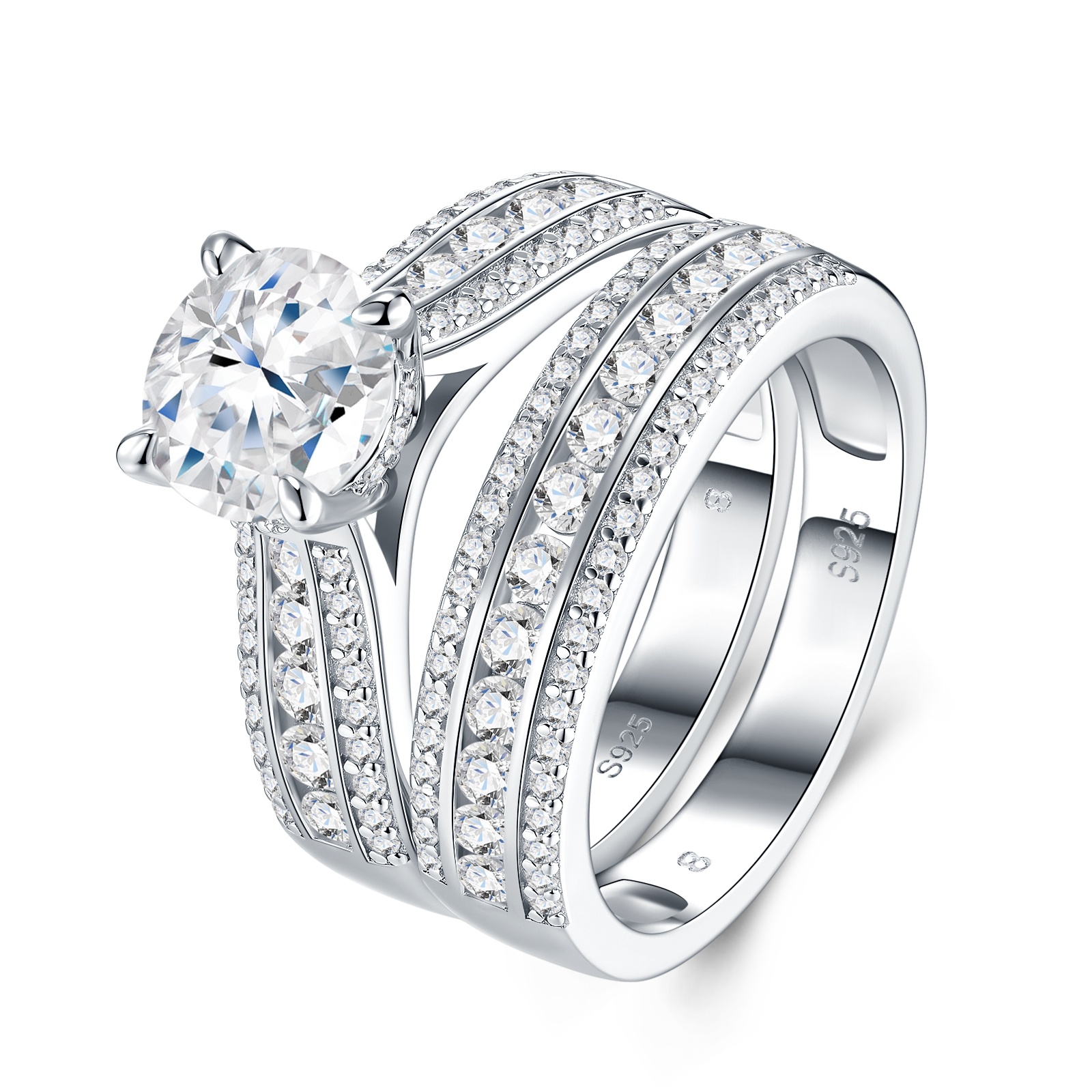 2-carat Luxury Fashion Minimalist Trend Jewelry Silver Ring Set With Top-quality Morganite, Made Of S925 Silver With Electroplated Platinum. - Image 8