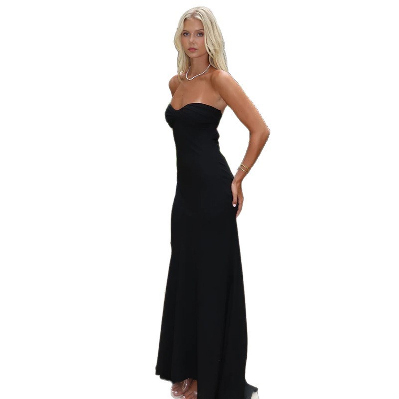 Bodycon Sheath Pleated Tube Maxi Dress - Image 3