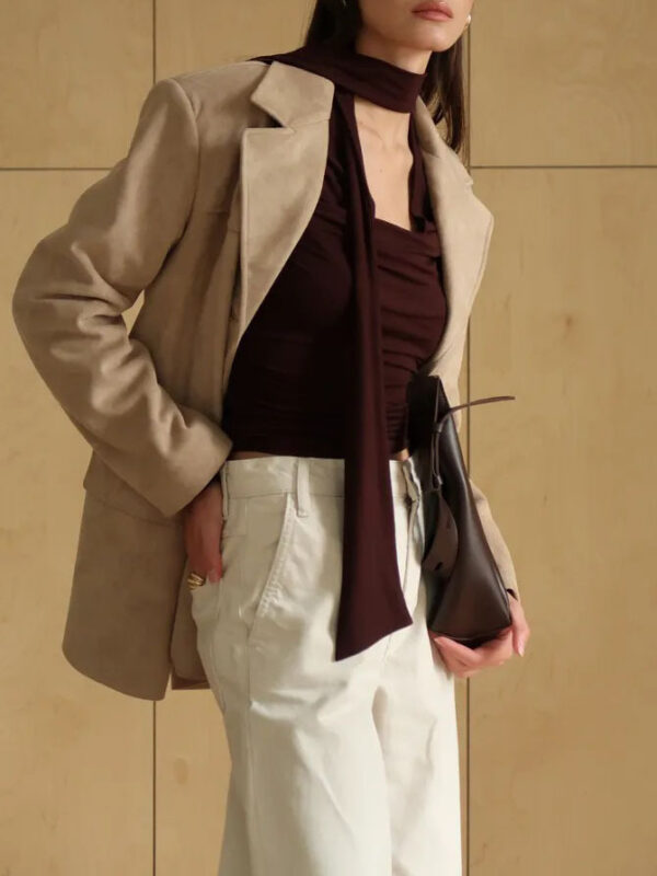 Ribbon V-neck Scarf Long-sleeved Base Shirt - Image 10