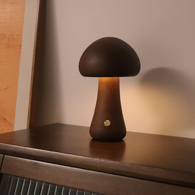 INS Wooden Cute Mushroom LED Night Light With Touch Switch  Bedside Table Lamp For Bedroom Childrens Room Sleeping Night Lamps Home Decor - Image 25