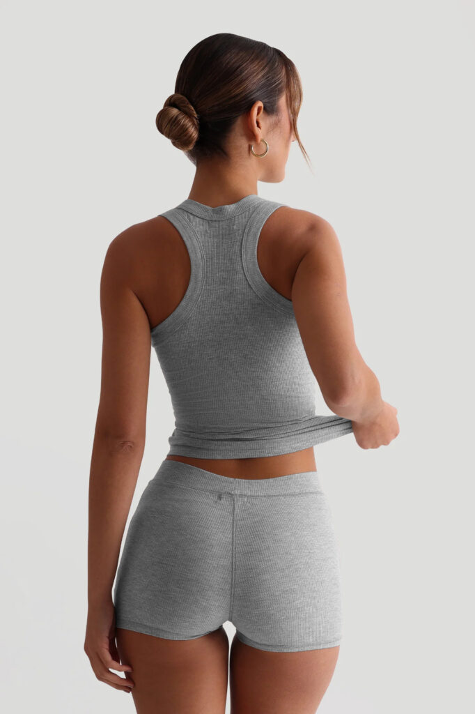 Womens Casual Solid-Colored Crew-Neck Slim-Fit Tank Top And High-Waist Shorts Set