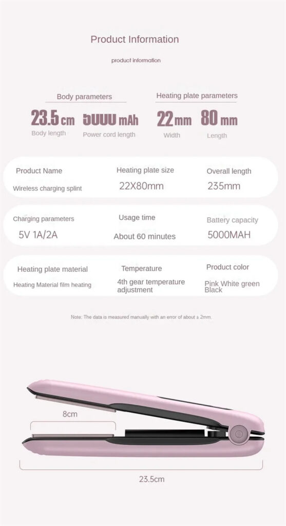 Wireless Hair Straightener Flat Iron Mini 2 IN 1 Roller USB 5000mAh Max 200 Degree Portable Cordless Curler 4 Levels Dry And Wet Uses