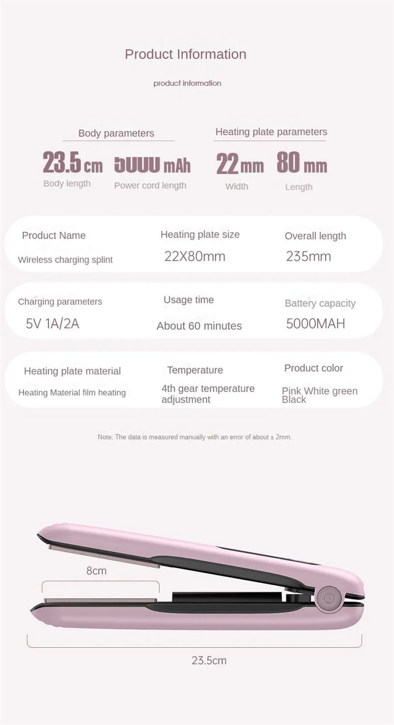 Wireless Hair Straightener Flat Iron Mini 2 IN 1 Roller USB 5000mAh Max 200 Degree Portable Cordless Curler 4 Levels Dry And Wet Uses - Image 37