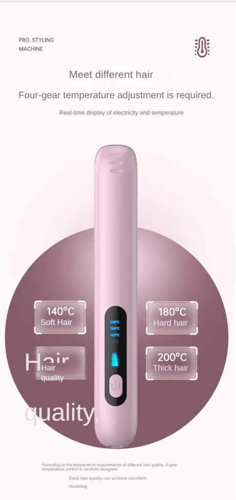 Wireless Hair Straightener Flat Iron Mini 2 IN 1 Roller USB 5000mAh Max 200 Degree Portable Cordless Curler 4 Levels Dry And Wet Uses