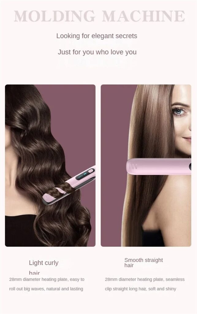 Wireless Hair Straightener Flat Iron Mini 2 IN 1 Roller USB 5000mAh Max 200 Degree Portable Cordless Curler 4 Levels Dry And Wet Uses