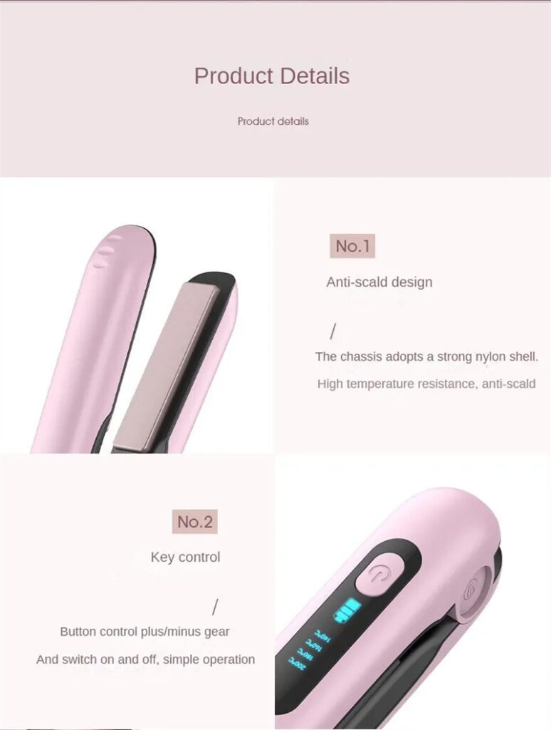Wireless Hair Straightener Flat Iron Mini 2 IN 1 Roller USB 5000mAh Max 200 Degree Portable Cordless Curler 4 Levels Dry And Wet Uses