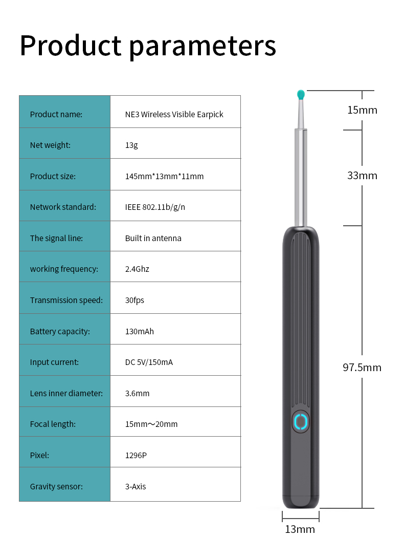 NE3 Ear Cleaner Otoscope Ear Wax Removal Tool With Camera LED Light Wireless Ear Endoscope Ear Cleaning Kit For I-phone - Image 30