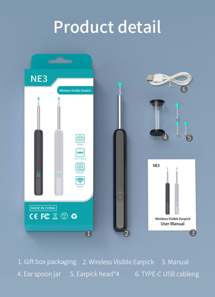 NE3 Ear Cleaner Otoscope Ear Wax Removal Tool With Camera LED Light Wireless Ear Endoscope Ear Cleaning Kit For I-phone