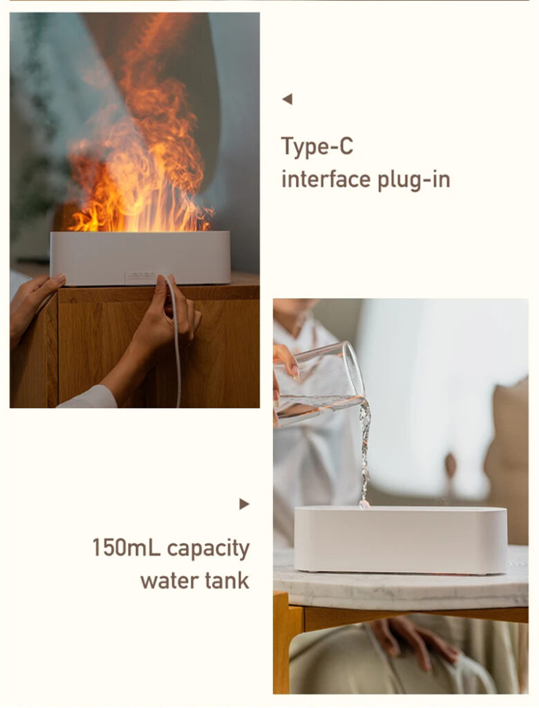 Flame Aroma Diffuser Air Humidifier Ultrasonic Cool Mist Maker Fogger Led Essential Oil Lamp Realistic Fire Difusor
