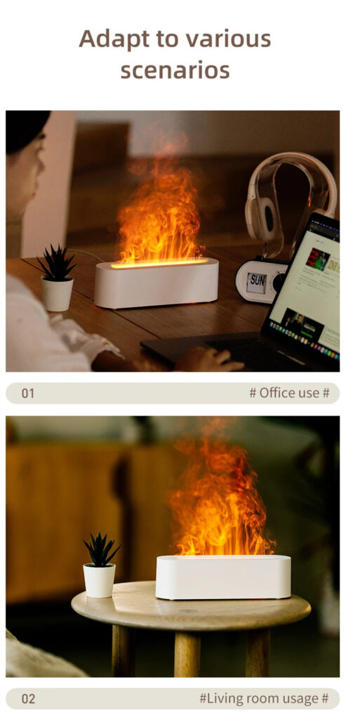 Flame Aroma Diffuser Air Humidifier Ultrasonic Cool Mist Maker Fogger Led Essential Oil Lamp Realistic Fire Difusor