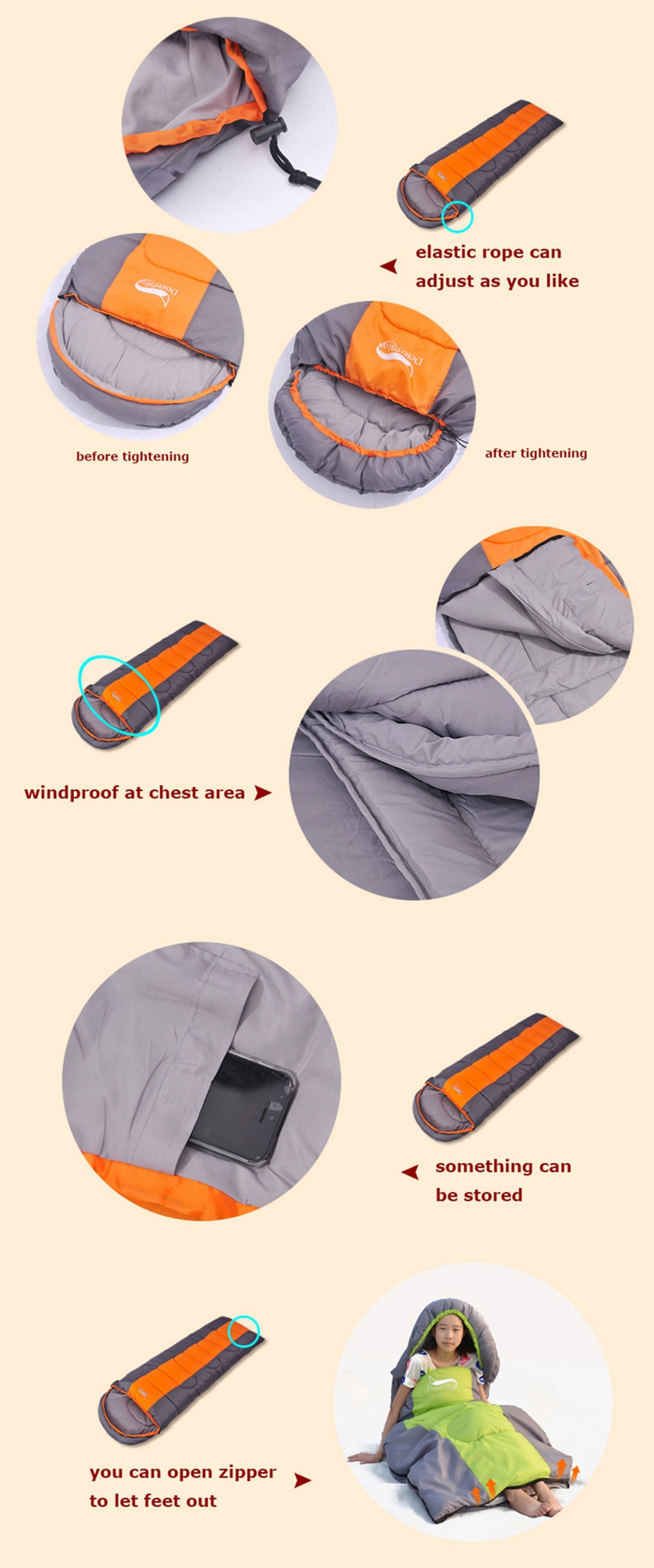 Camping Sleeping Bag Lightweight Warm & Cold Envelope Backpacking Sleeping Bag For Outdoor Traveling Hiking - Image 8