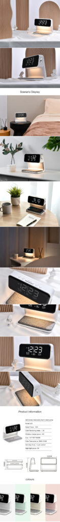 Creative 3 In 1 Bedside Lamp Wireless Charging LCD Screen Alarm Clock  Wireless Phone Charger