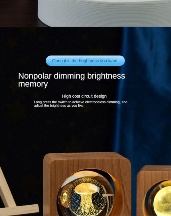 Beech Crystal Ball Night Light 3D Laser Engraving Elk Jellyfish LED Nightlights USB Dimmable Lamp For Bedroom Decoration Gifts Home Decor - Image 18