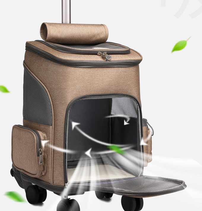 Portable Folding Trolley Pet Backpack Traveling Cat Backpack With Universal Wheel Trolley Pet Bag - Image 8